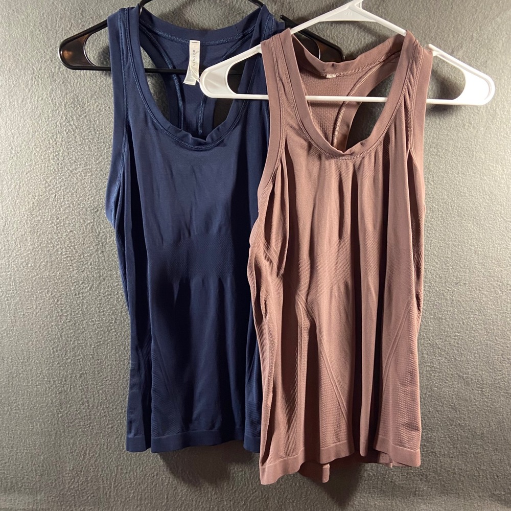 2 Athleta Momentum Seamless Racerback Tank Top Bundle Navy Mauve Medium athletic